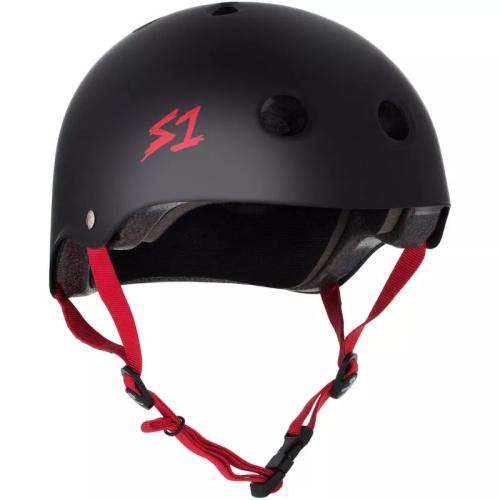 S-ONE Lifer skate helmet - black matte red straps 
