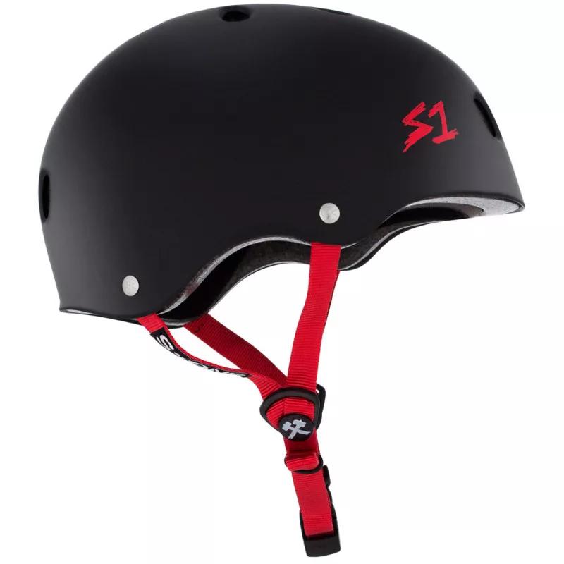 S-ONE Lifer skate helmet - black matte red straps 