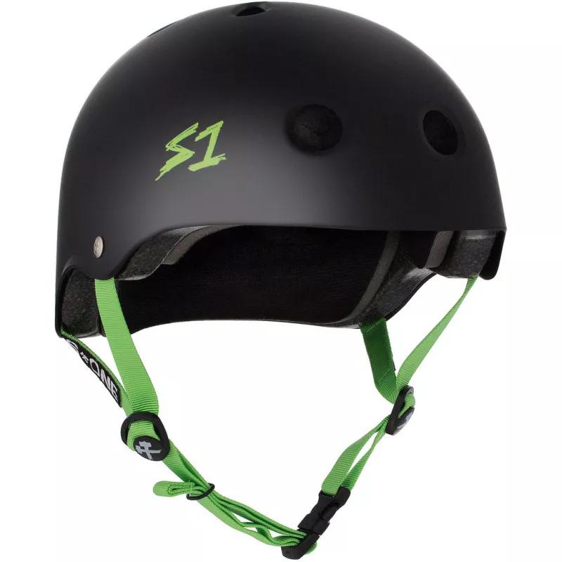 S-ONE Lifer skate helmet - black matte green straps 