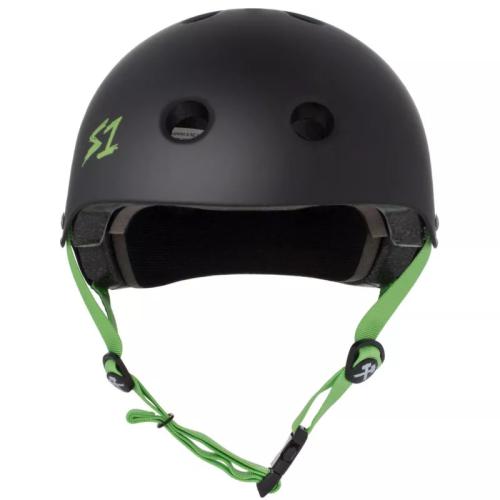 S-ONE Lifer skate helmet - black matte green straps 