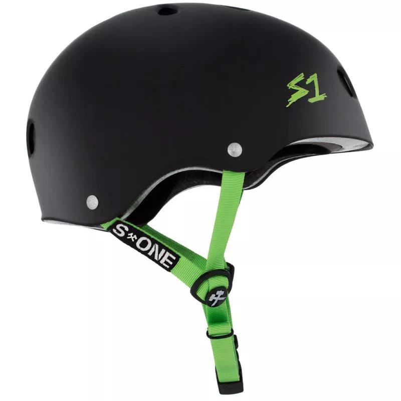 S-ONE Lifer skate helmet - black matte green straps 