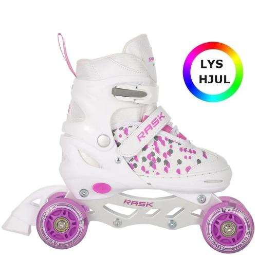 RASK Splash 3i1 justerbare børnerulleskøjter med LED lys – hvid tri-skate og inliners