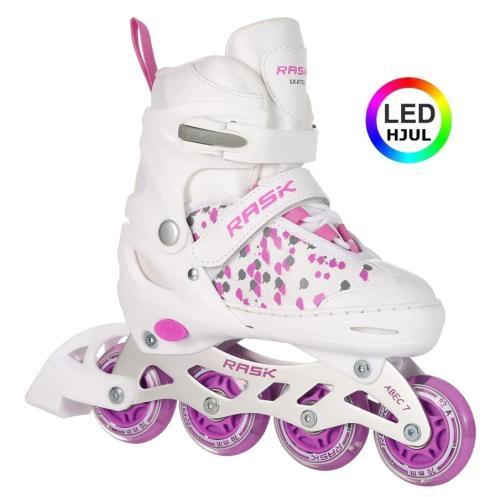 Hvide RASK Splash rulleskøjter med LED lys til børn, justerbar størrelse, komfortable.